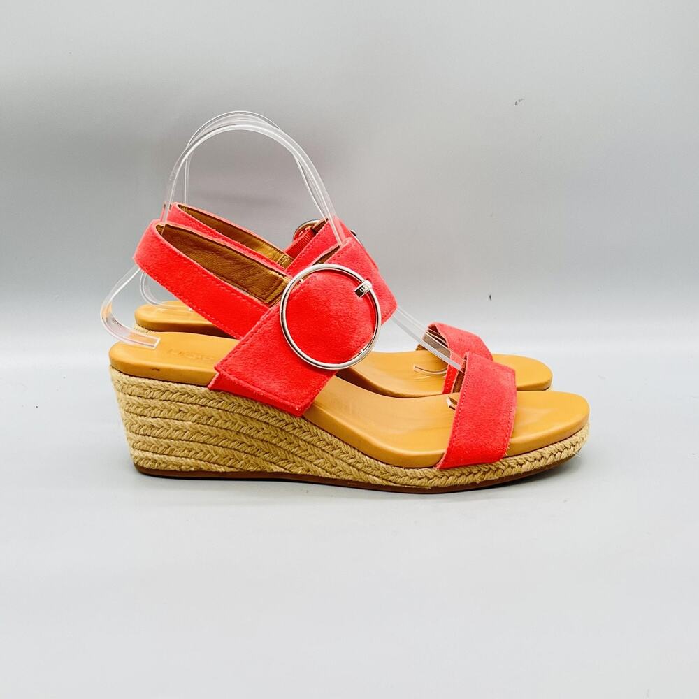 UGG Sandals Womens 8.5 Pink Suede Espadrille Slingback Wedge Ankle Strap Shoes